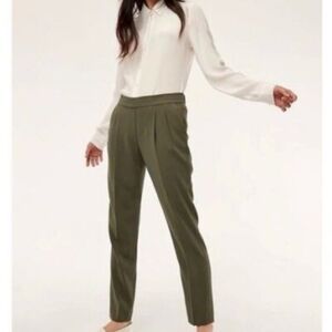 Olive Green High-Waisted Tapered Trousers